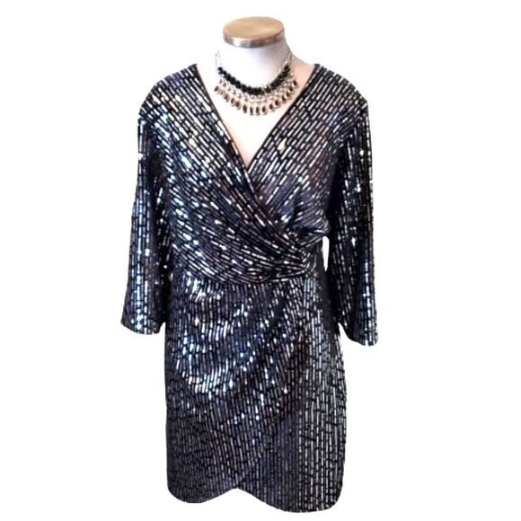 Lane Bryant Silver Sequin & Black Velvet Wrap Dress NWT Party Date Night Sz 16 - Picture 1 of 11